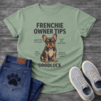 Frenchie Owner Tips diagram funny dog shirt French Bulldog graphic unisex tee
