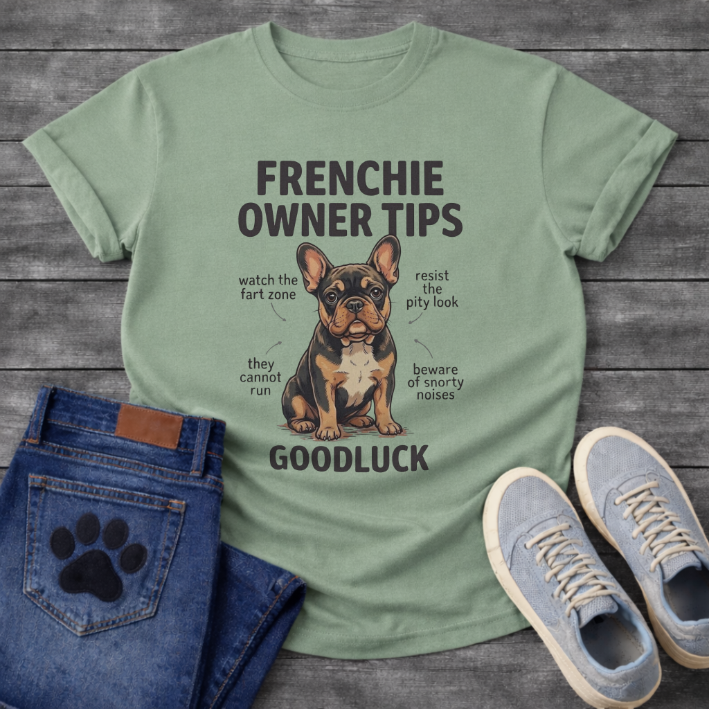 Frenchie Owner Tips diagram funny dog shirt French Bulldog graphic unisex tee
