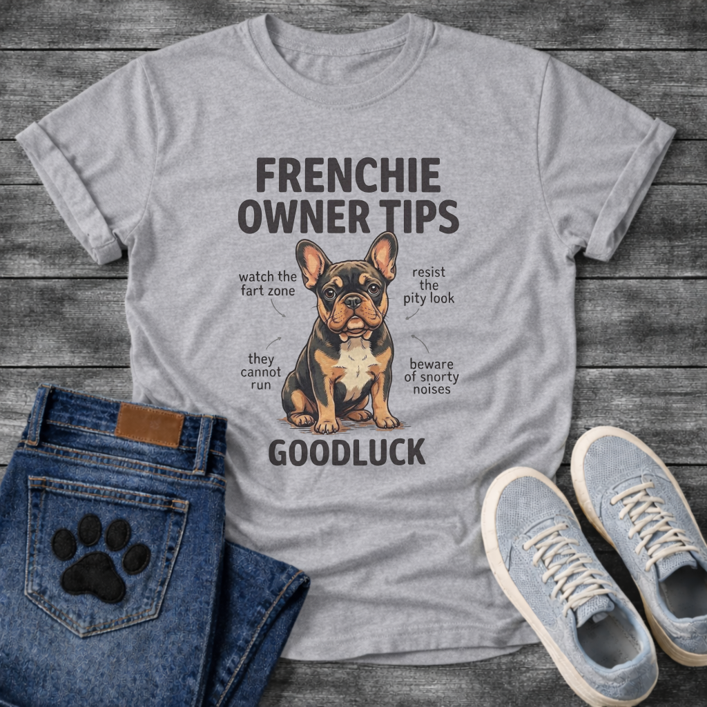 Frenchie Owner Tips diagram funny dog shirt French Bulldog graphic unisex tee
