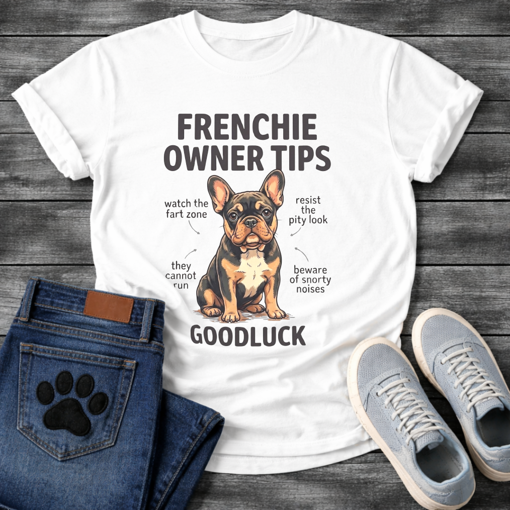 Frenchie Owner Tips diagram funny dog shirt French Bulldog graphic unisex tee
