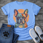 French Bulldog painterly portrait with orange circle background graphic tee