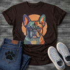 French Bulldog painterly portrait with orange circle background graphic tee