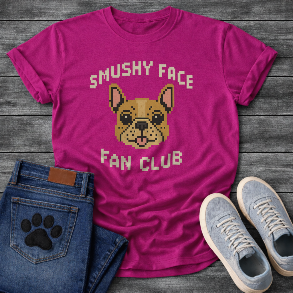 Frenchie pixel art funny dog shirts, Smushy Face Fan Club