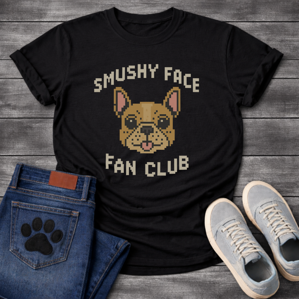 Frenchie pixel art funny dog shirts, Smushy Face Fan Club