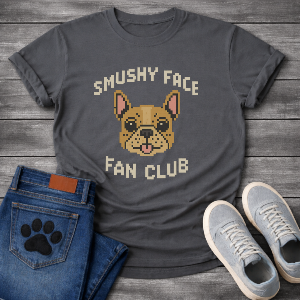 Frenchie pixel art funny dog shirts, Smushy Face Fan Club