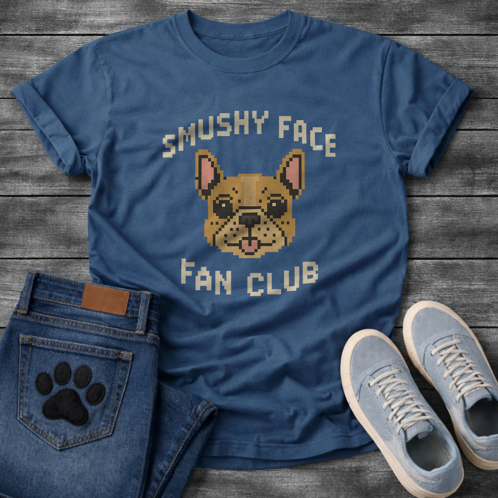 Frenchie pixel art funny dog shirts, Smushy Face Fan Club