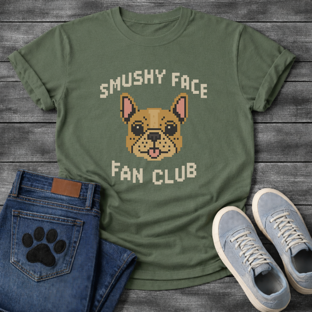 Frenchie pixel art funny dog shirts, Smushy Face Fan Club