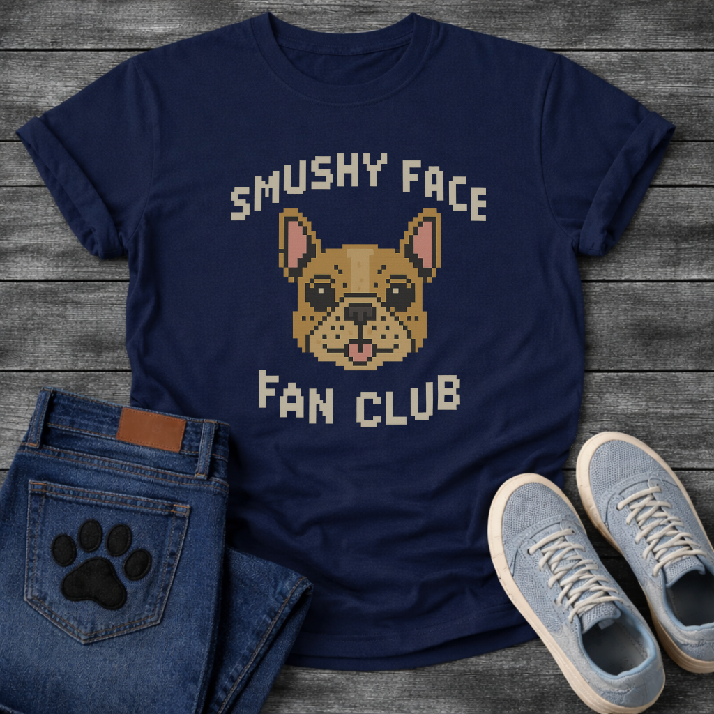 Frenchie pixel art funny dog shirts, Smushy Face Fan Club