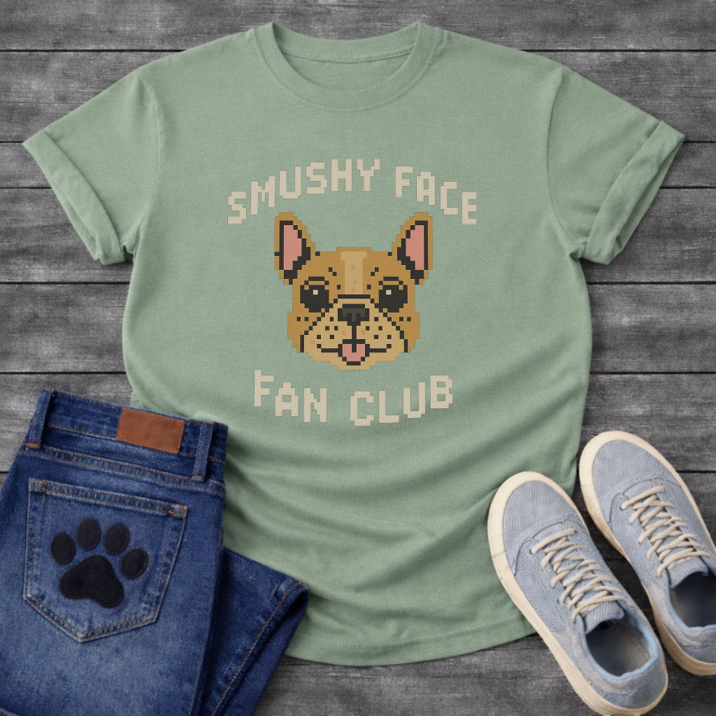 Frenchie pixel art funny dog shirts, Smushy Face Fan Club