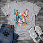 French Bulldog colorful pop art illustration with paint splash and graphic marks graphic tee