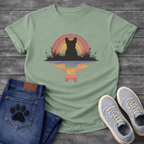 Frenchie rainbow reflection silhouette marsh retro t-shirt sage pink orange pet lover apparel