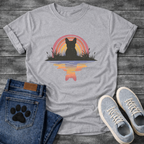 Frenchie rainbow reflection silhouette marsh retro t-shirt sage pink orange pet lover apparel