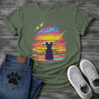 Frenchie retrowave cosmic sunset silhouette t-shirt black neon pet lover apparel funny dog shirt
