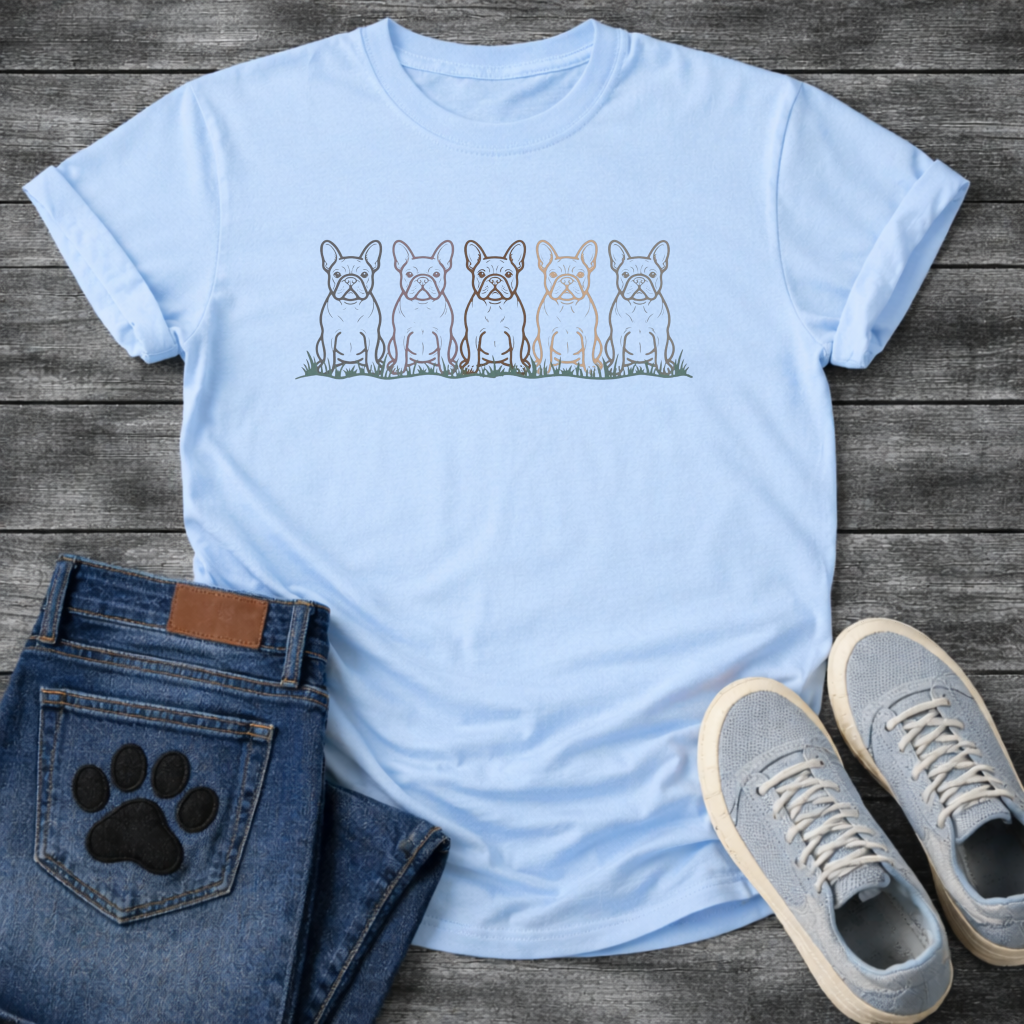 French Bulldog five coat colors lineup graphic dog mom shirt unisex tee
