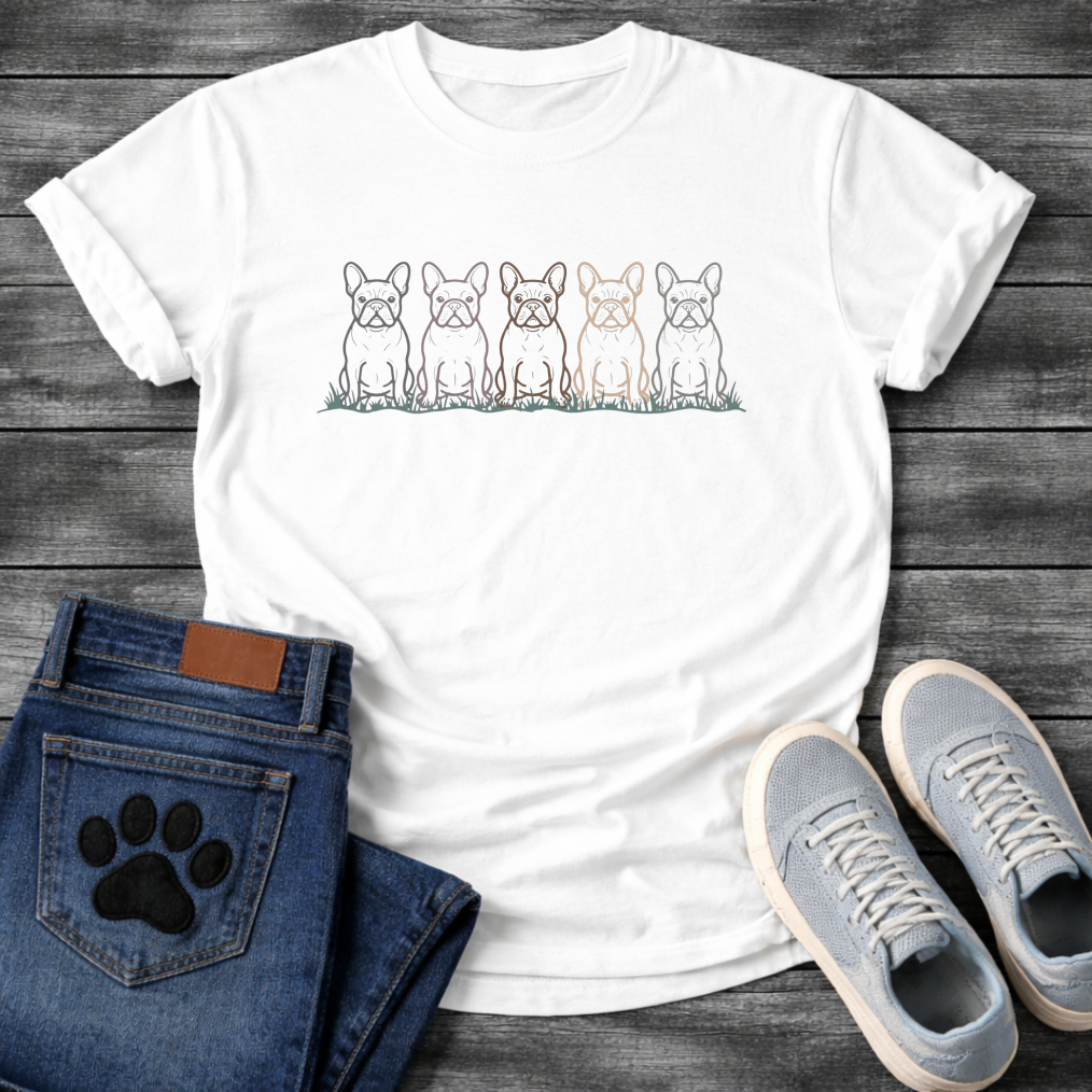 French Bulldog five coat colors lineup graphic dog mom shirt unisex tee