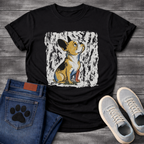 French Bulldog painterly sketch illustration with gold black and blue brush strokes on a textured grunge background tee
