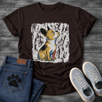 French Bulldog painterly sketch illustration with gold black and blue brush strokes on a textured grunge background tee
