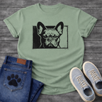 French Bulldog woodcut face stamp graphic dog shirt unisex tee white

