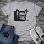 French Bulldog woodcut face stamp graphic dog shirt unisex tee white
