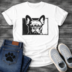 French Bulldog woodcut face stamp graphic dog shirt unisex tee white
