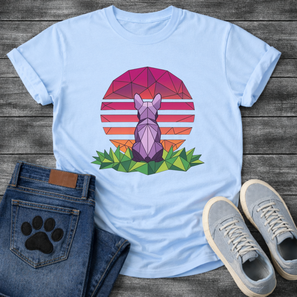 Geometric low-poly French Bulldog sunset t-shirt colorful pet lover apparel funny dog shirt