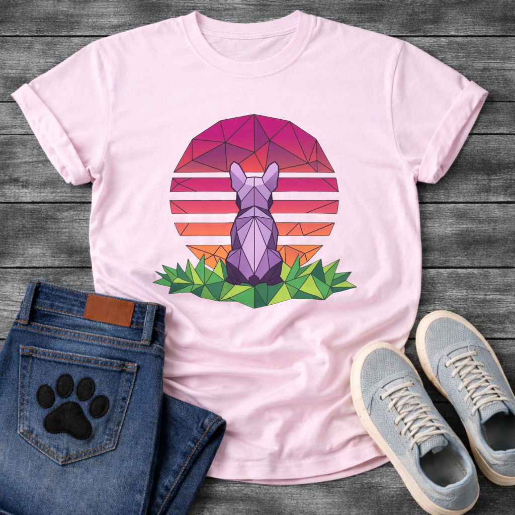 Geometric low-poly French Bulldog sunset t-shirt colorful pet lover apparel funny dog shirt