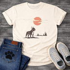 French Bulldog vintage sunset clouds pine trees graphic dog shirt unisex tee
