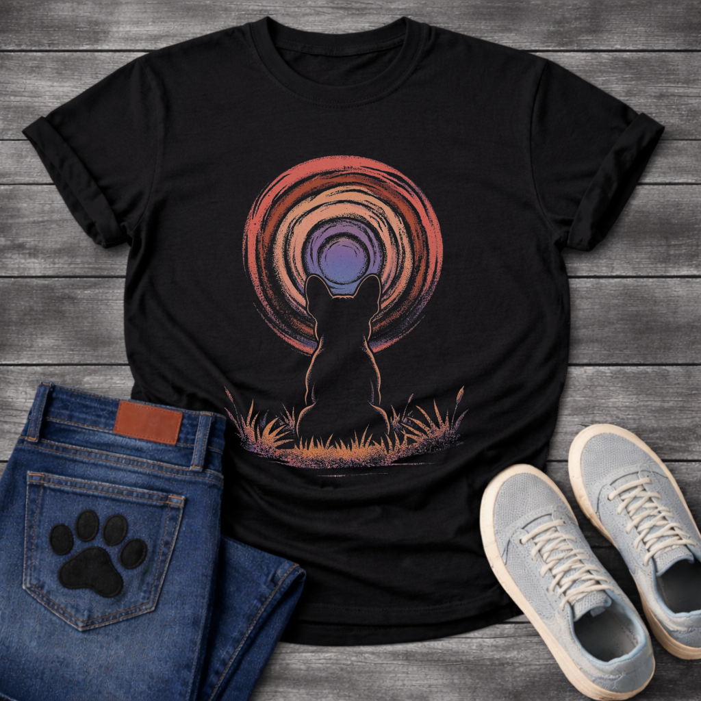 French Bulldog silhouette colorful sunset swirl vortex graphic dog shirt unisex tee
