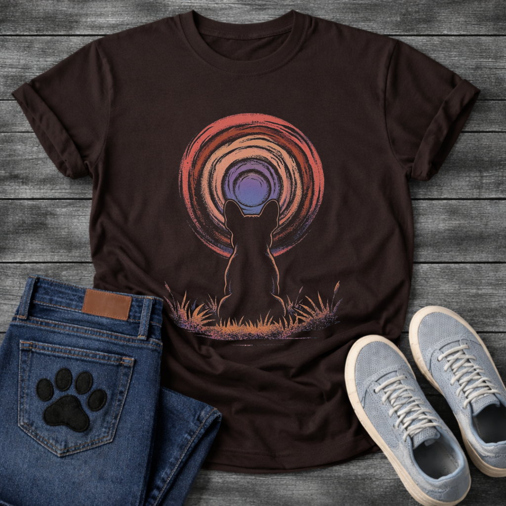 French Bulldog silhouette colorful sunset swirl vortex graphic dog shirt unisex tee