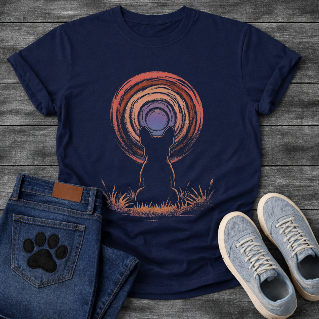 French Bulldog silhouette colorful sunset swirl vortex graphic dog shirt unisex tee