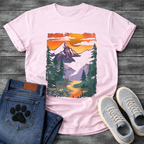 Frenchie mountain sunset adventure vintage landscape t-shirt funny dog shirt pet lover apparel

