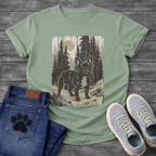 Frenchie moonlit forest woodcut vintage t-shirt sage gold black pet lover apparel dog lover gift
