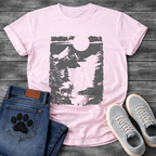 French Bulldog vintage woodcut mountain moon night graphic dog shirt unisex tee
