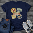 Frenchie multi-badge retro sticker collage t-shirt funny French Bulldog pet lover apparel