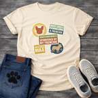 Frenchie multi-badge retro sticker collage t-shirt funny French Bulldog pet lover apparel