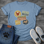 Frenchie multi-badge retro sticker collage t-shirt funny French Bulldog pet lover apparel