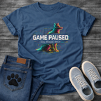 Game Paused Dog Needs Walk retro glitch gaming funny dog shirt