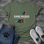 Game Paused Dog Needs Walk retro glitch gaming funny dog shirt