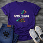 Game Paused Dog Needs Walk retro glitch gaming funny dog shirt