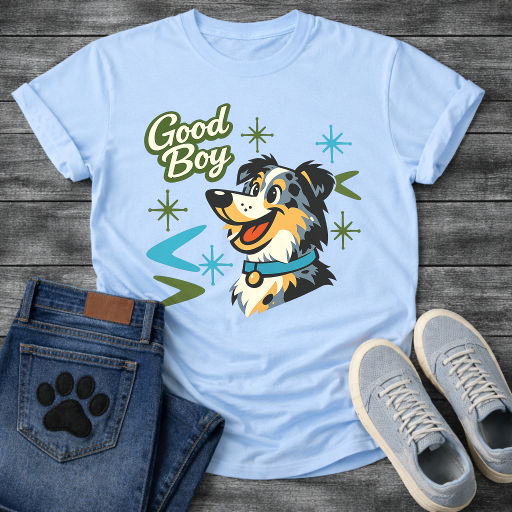 Australian Shepherd Good Boy funny dog shirt white retro pet lover apparel tee
