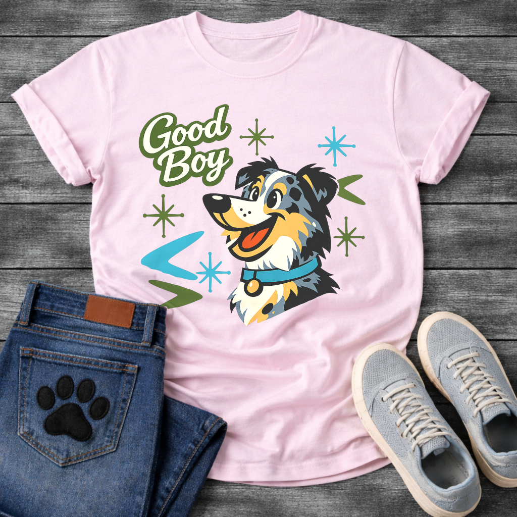 Australian Shepherd Good Boy funny dog shirt white retro pet lover apparel tee