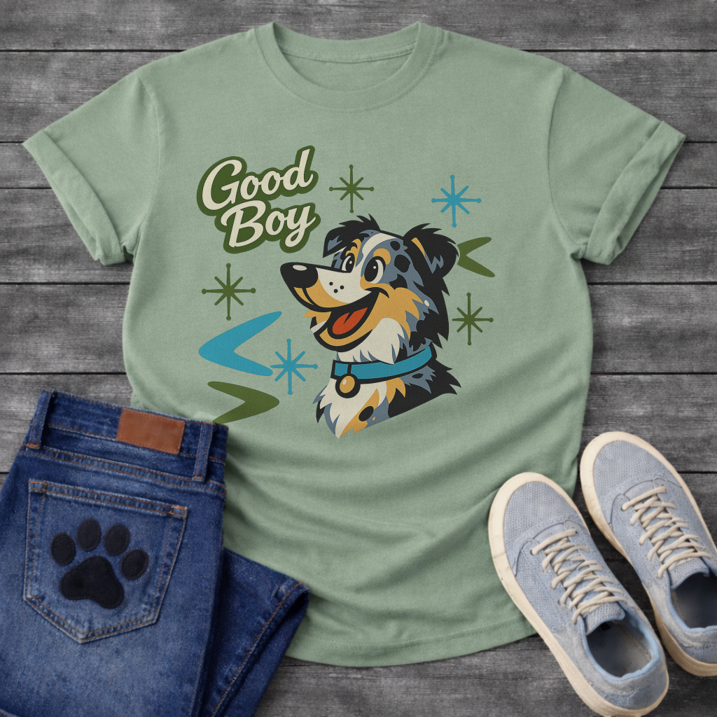 Australian Shepherd Good Boy funny dog shirt white retro pet lover apparel tee