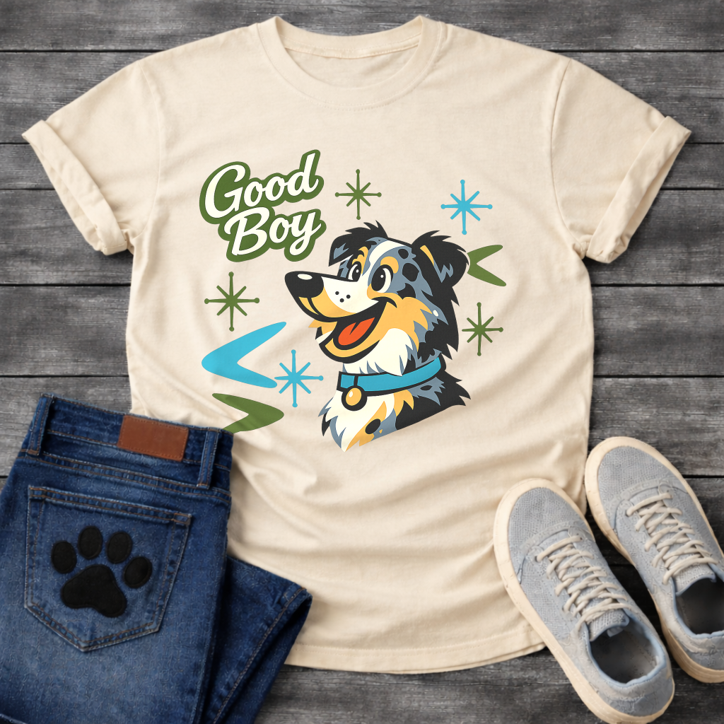 Australian Shepherd Good Boy funny dog shirt white retro pet lover apparel tee