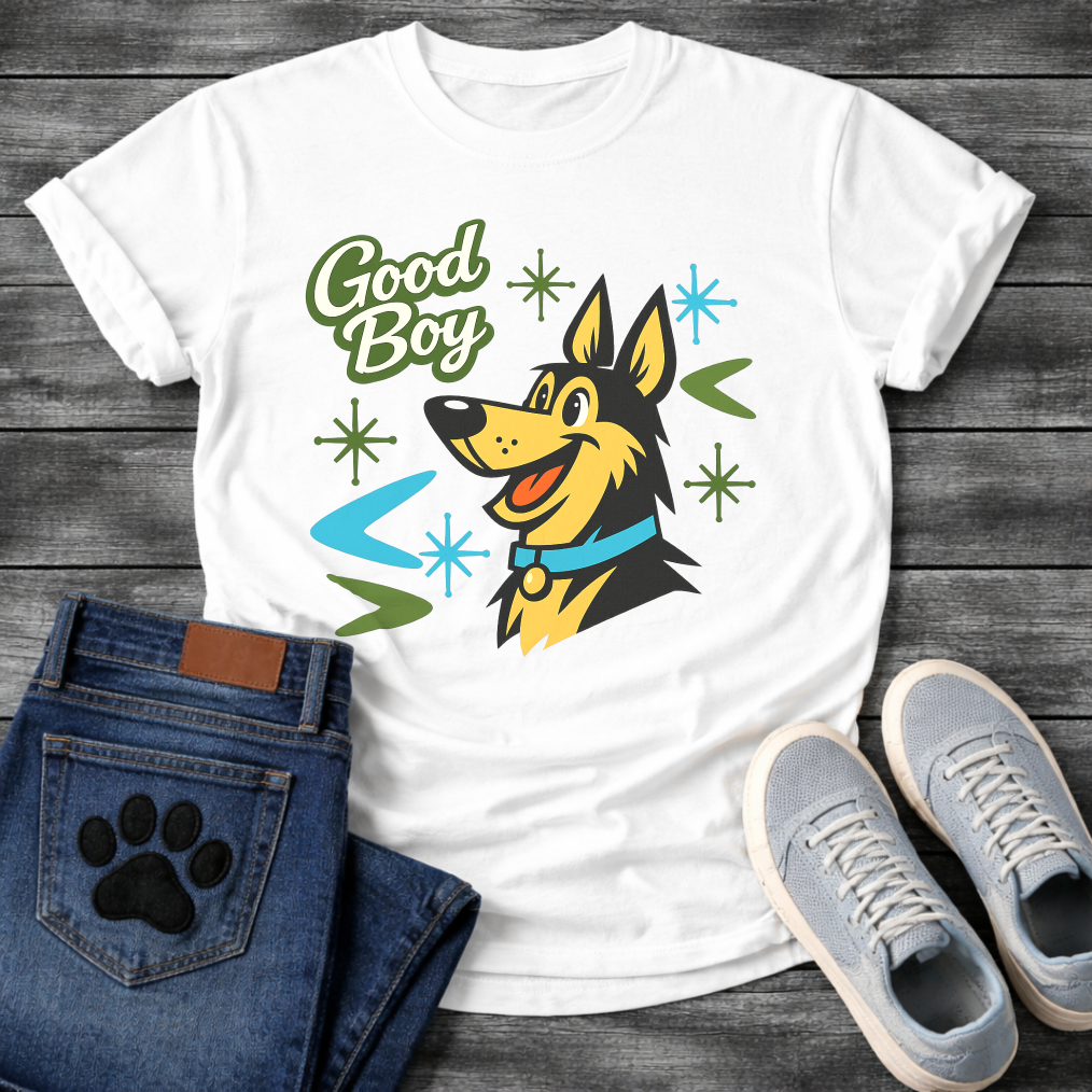 German Shepherd Good Boy funny dog shirt white retro pet lover apparel tee