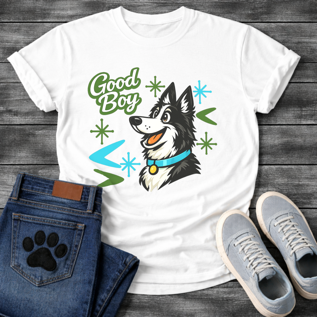 Border Collie Good Boy funny dog shirt white retro pet lover apparel tee
