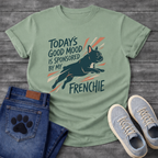 Today's Good Mood Sponsored By My Frenchie leaping graphic t-shirt funny French Bulldog shirt
