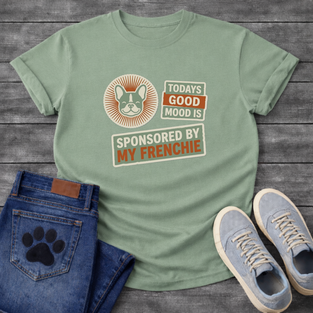 Today's Good Mood Sponsored By My Frenchie retro sticker badge t-shirt funny French Bulldog shirt
