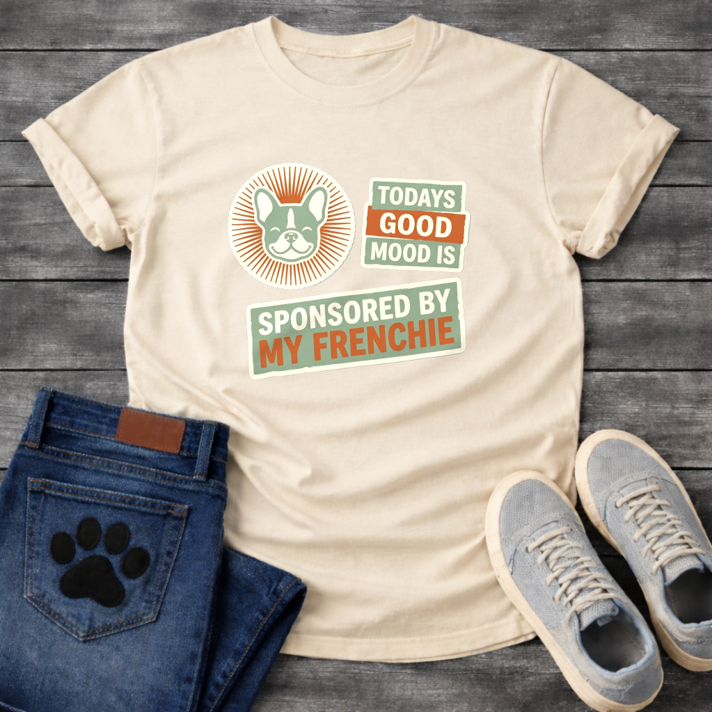 Today's Good Mood Sponsored By My Frenchie retro sticker badge t-shirt funny French Bulldog shirt
