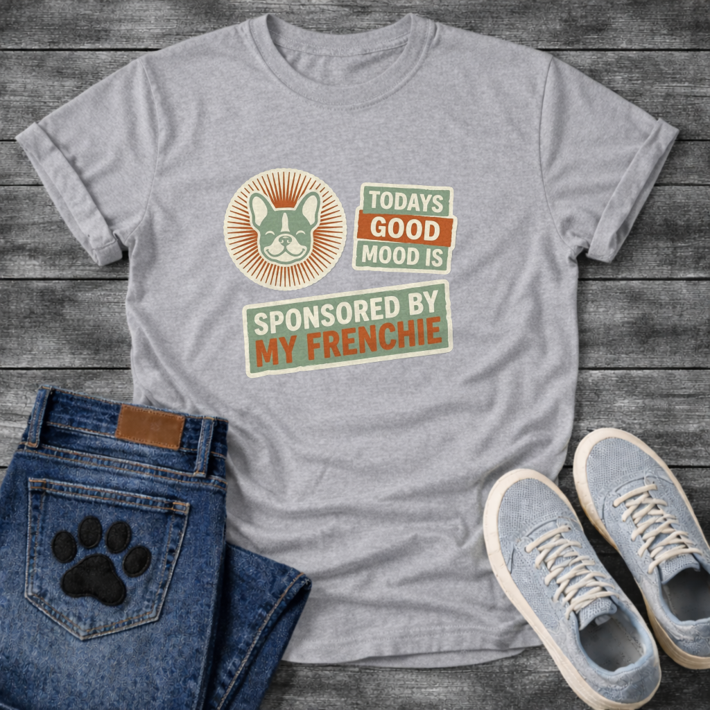 Today's Good Mood Sponsored By My Frenchie retro sticker badge t-shirt funny French Bulldog shirt
