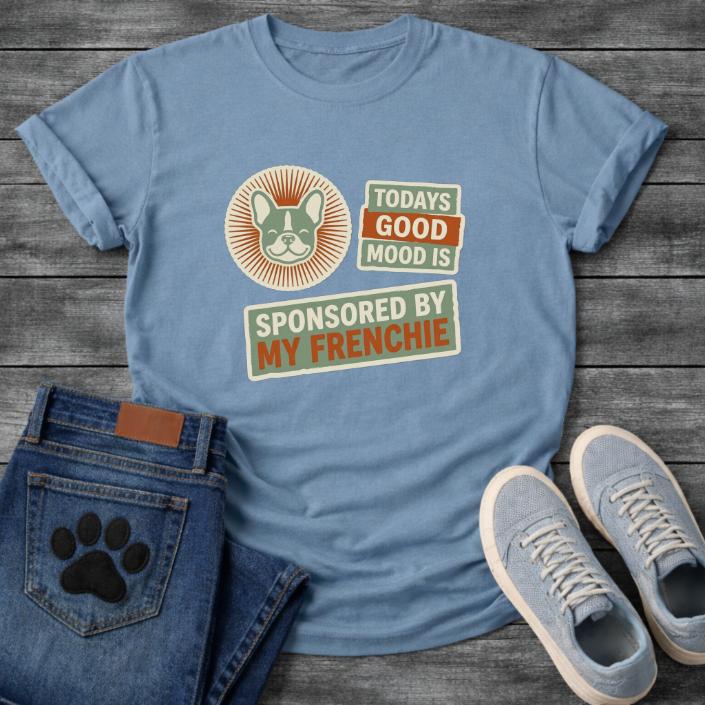Today's Good Mood Sponsored By My Frenchie retro sticker badge t-shirt funny French Bulldog shirt
